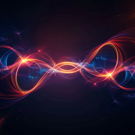 Abstract glowing lines. Futuristic technology style. Elegant background for business tech presentations.の素材