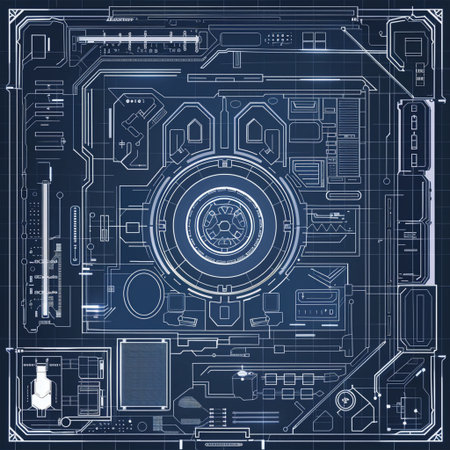Vector technical blueprint of mechanism on dark blue background. Engineer illustration.の素材