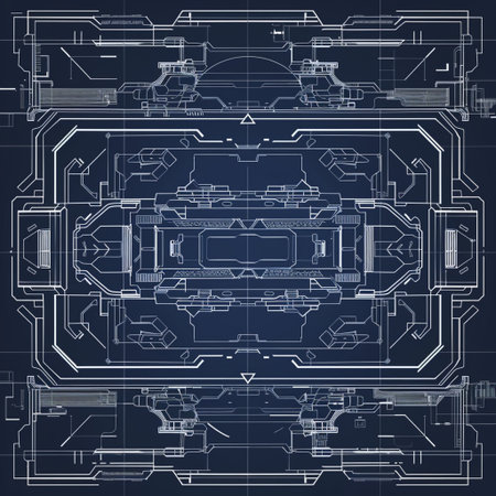 Abstract technical drawing of the mechanism on a dark blue background. Vector illustrationの素材