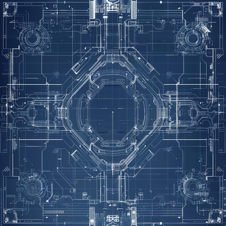 Mechanical engineering drawings on blue background. 3d rendering. Computer digital drawing.の素材
