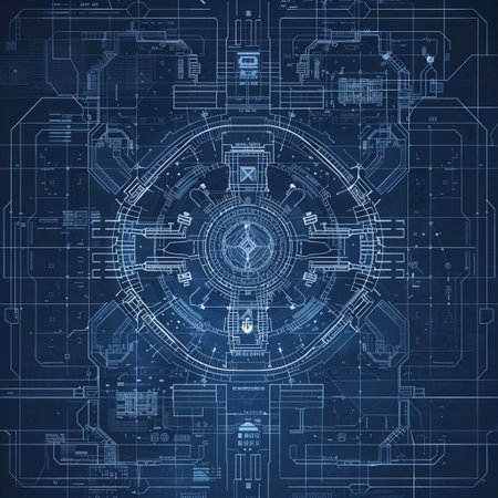 Abstract technical drawing on a blue background. 3d rendering toned image double exposureの素材