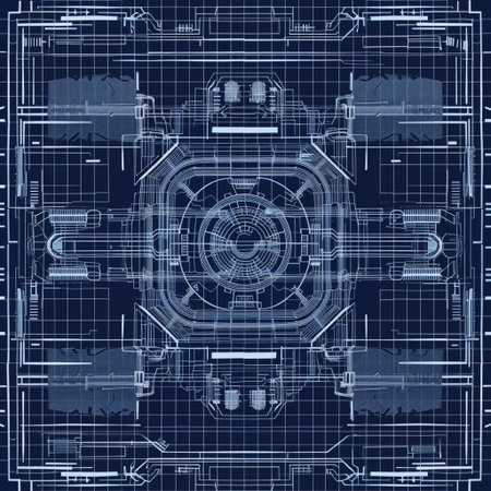 Mechanical engineering drawings on a blue background. Computer-generated image.の素材