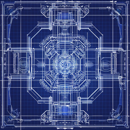 Technical blueprint of mechanism on blue background. Drawing. Vector illustration.の素材