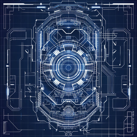 Mechanical engineering drawing on a blue background. Drawing of an engine.の素材