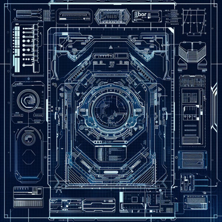 Abstract technical drawing on a blue background. Blueprint. Vector illustration.の素材