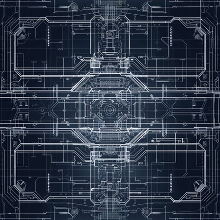 Abstract technical drawing on blue background. Computer-generated 3D illustration.の素材