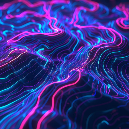 Abstract 3d render of glowing particles. Futuristic technology background.の素材