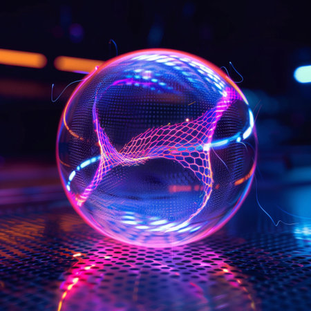 Glowing globe with particles and bokeh. 3D renderingの素材