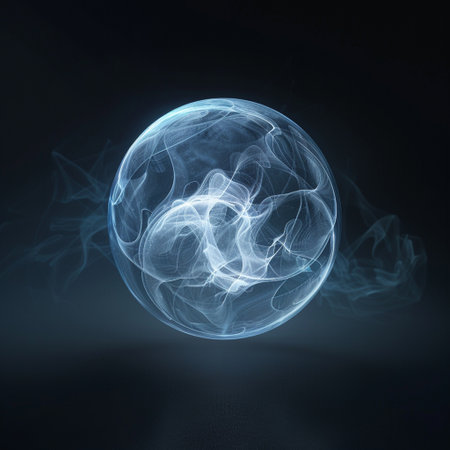 abstract blue smoke sphere on dark background, 3d render illustrationの素材