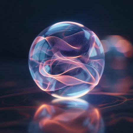 Abstract crystal ball with lines on a dark background. 3d renderingの素材