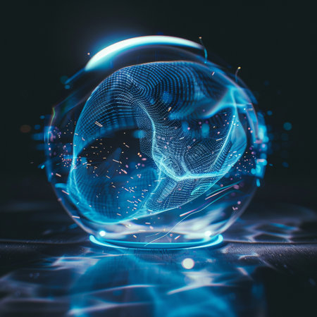 3d illustration of abstract digital human brain in crystal ball on dark backgroundの素材