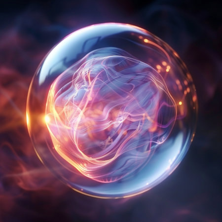 abstract 3d illustration of a crystal ball with fire and smokeの素材