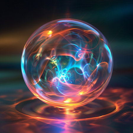 abstract scene of a soap bubble on a dark background with colorful lightsの素材