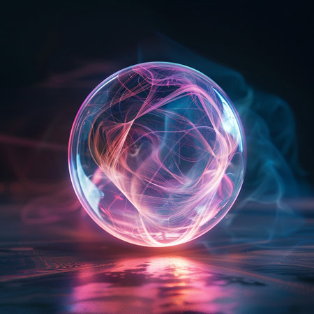 abstract scene with crystal ball and smoke, 3d render illustrationの素材