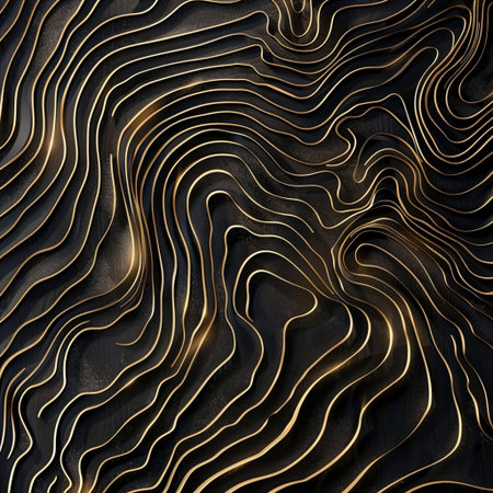 3d render, abstract textured background with golden lines and wavesの素材