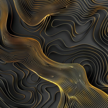 Abstract wavy background with gold lines. 3d vector illustration.の素材