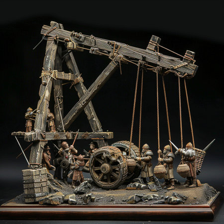 Vintage wooden toy mechanism made of wood and metal with figures of peopleの素材