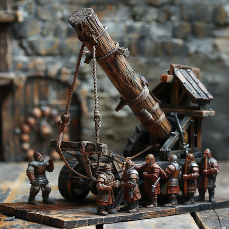 Medieval battle scene with cavalry and infantry. Selective focus.の素材