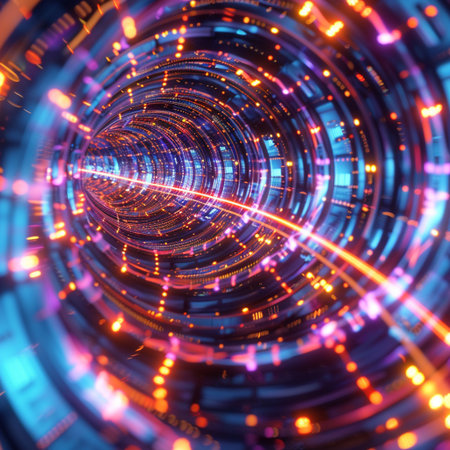 abstract technology background, glowing lines and bokeh. 3d renderingの素材