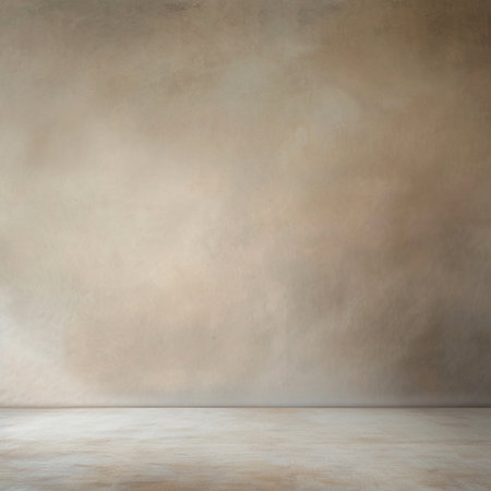 Empty room with beige wall and concrete floor. 3d renderingの素材