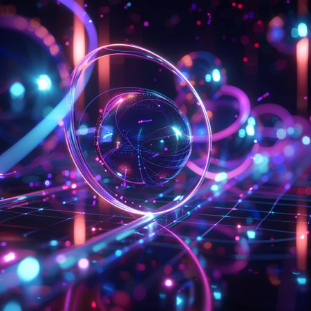 Abstract technology background. 3d illustration. Glowing neon lines.の素材