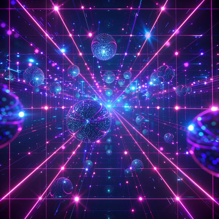 Abstract background. 3d rendering, 3d illustration. Glowing particles.の素材