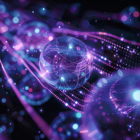 abstract background with glowing particles and lines, computer-generated 3D illustrationの素材