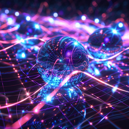 3d rendering of abstract technology concept with wireframe sphere in dark spaceの素材