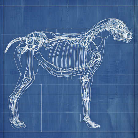 Horse skeleton model on blue background. 3D rendering. Computer digital drawing.の素材
