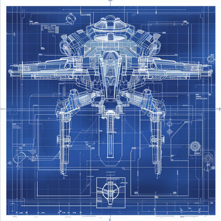 3d model of a flying robot on a blue background. Drawingの素材