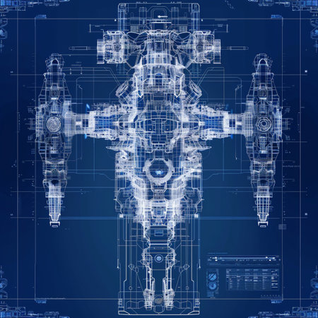 3d rendering of x-ray robot on a dark blue backgroundの素材
