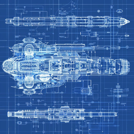 3d model of the internal combustion engine on a blue background. Drawingの素材