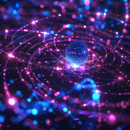 abstract background with blue sphere and glowing particles, 3d renderの素材