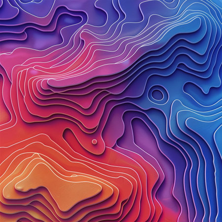Abstract 3d papercut background. Blue, orange and purple waves.の素材