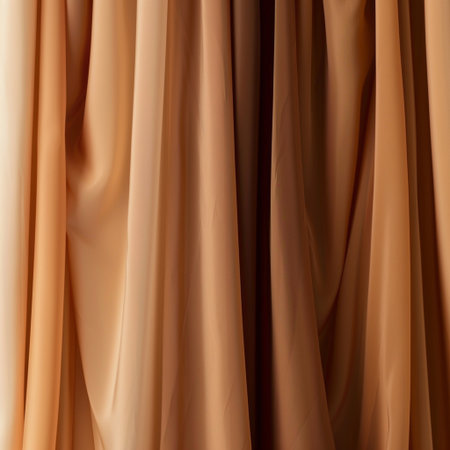 Brown satin drapery fabric texture background. Close up.の素材