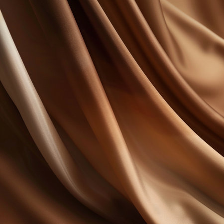 close up of a brown satin fabric background with some folds in itの素材