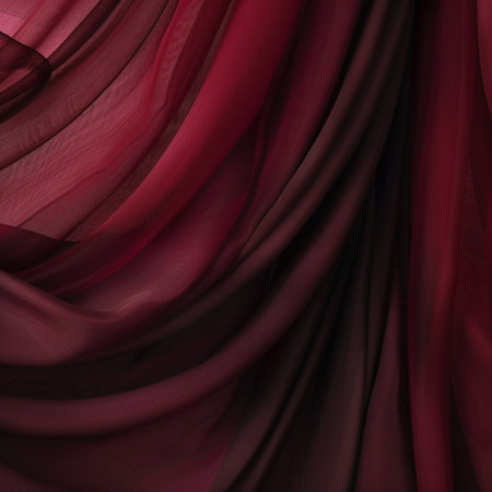 Red silk drapery closeup background. 3d render illustrationの素材