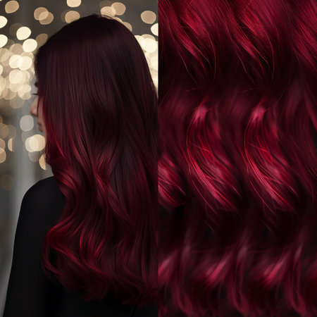 beautiful woman with long red hair in front of bokeh backgroundの素材