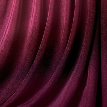 Closeup of rippled red satin fabric as background textureの素材