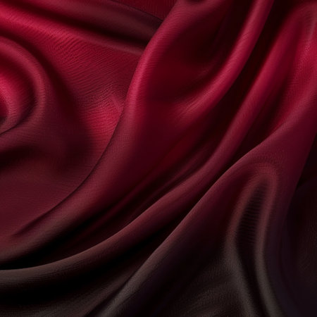 Closeup of rippled red satin fabric as background textureの素材
