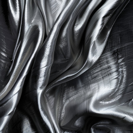 closeup of rippled black silk fabric texture background, studio shotの素材