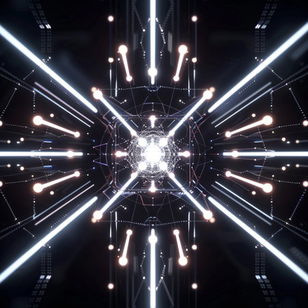 3d rendering of abstract technology concept, glowing lines in dark spaceの素材