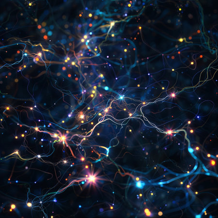 3D illustration of abstract fractal background with glowing particles and linesの素材