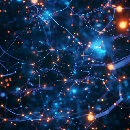 Abstract blue background with glowing lines and dots. 3d render illustrationの素材