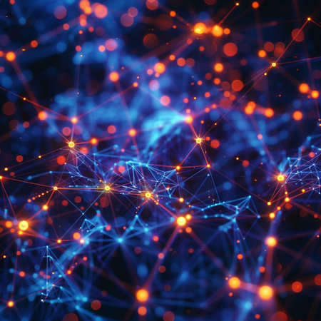 3d rendering of abstract digital background with glowing particles. Network conceptの素材