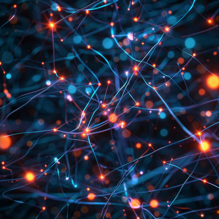 Abstract background with glowing lines and dots. 3d render illustration.の素材