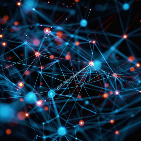 Abstract 3d rendering of network connection structure on dark background. Big data visualization.の素材