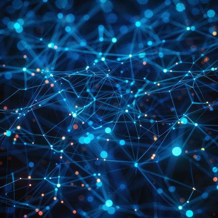 3d rendering of abstract background with glowing particles. Network connection structure.の素材