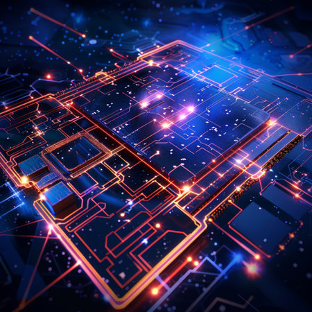 Circuit board, technology background. 3d rendering, 3d illustration.の素材