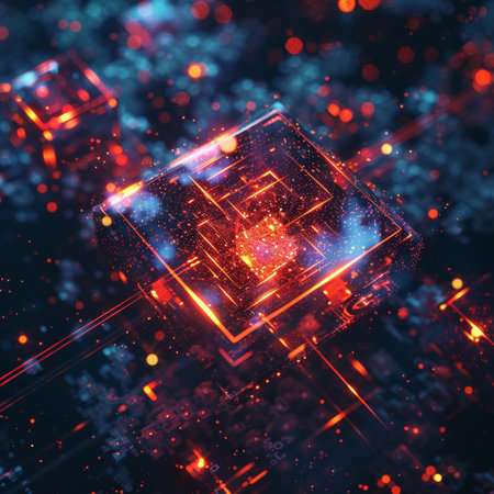 3D rendering of abstract technology concept. Computer generated image with depth of field.の素材